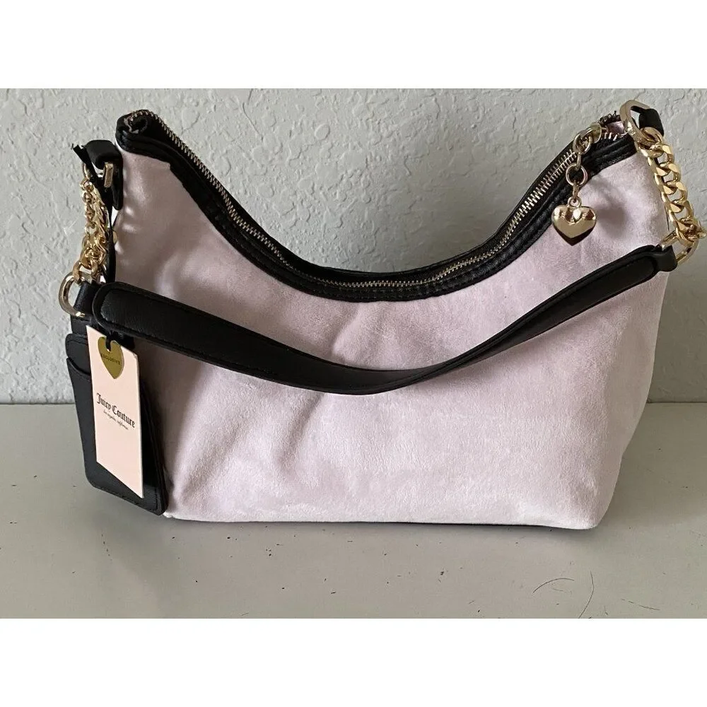 Juicy Couture Classic Scottie Dogs Hobo Purse‎ Shoulder Bag Chiffon Pink NEW